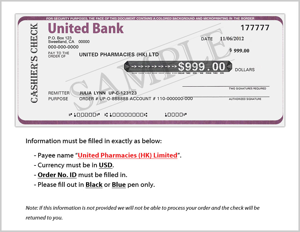 International Cashier's Check Example Image