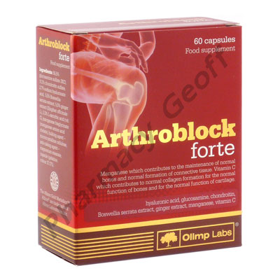 Arthroblock forte (Glucosamine Sulphate 2KCL/Chondroitin Sulfate/Hyaluronic Acid/Boswelia Serrata Extract/Zingiber Extract/Vitamin C/Albion Manganese Amino Acid Chelate) - 500mg/100mg/25mg/50mg/50mg/30mg/6.25mg (60 Capsules) 