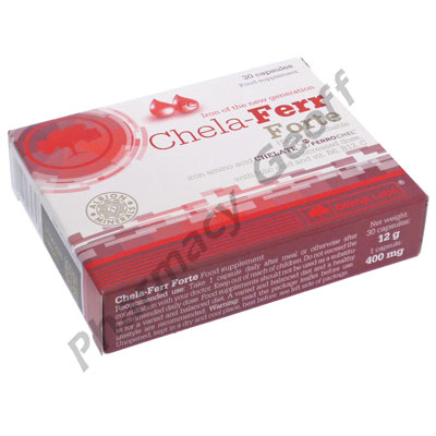 Chela-Ferr Forte (Iron Bis-Glycinate/Iron/Folic Acid/Vitamin C/Vitamin B6/Vitamin B12) - 140mg/28mg/400mcg/40mg/1.4mg/2.5mcg (30 Capsules) 