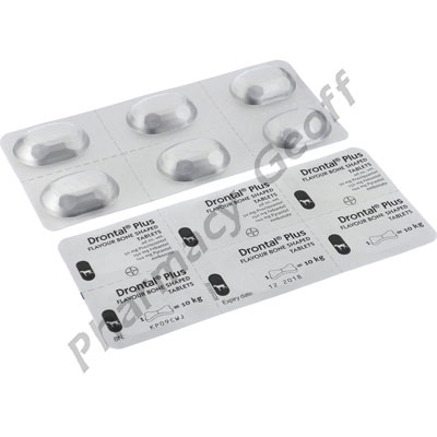 Drontal Plus Flavour Bone Shaped (Praziquantel/Pyrantel Embonate/Febantel) - 50mg/144mg/150mg (6 Tablets) 